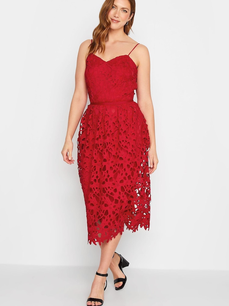 Long Tall Sally Red Lace V-Neck Midi Dress - Image 2 of 4 Long Tall Sally Red Lace V-Neck Midi Dress - Image 2 of 4