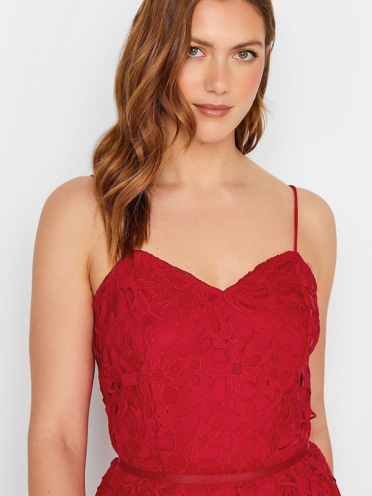 Long Tall Sally Red Lace V-Neck Midi Dress - Image 4 of 4 Long Tall Sally Red Lace V-Neck Midi Dress - Image 4 of 4