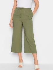 Long Tall Sally Green Linen Crop Trouser - Image 1 of 4