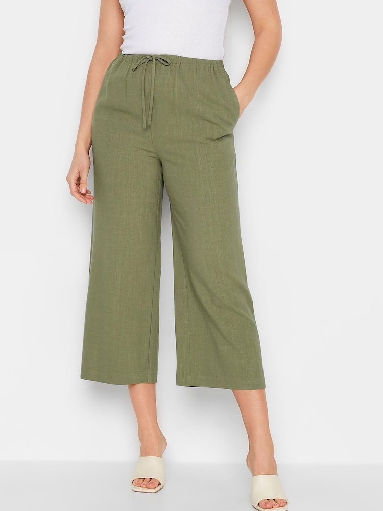 Long Tall Sally Green Linen Crop Trouser - Image 1 of 4