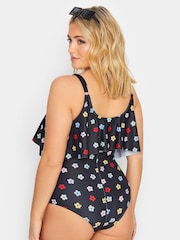 Yours Curve Black Naïve Daisy Frill Chain Tummy Support Swimsuit - Image 3 of 4