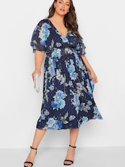 Blau - Yours Curve London Wickelkleid mit geraffter Taille - Bild 1 von 4