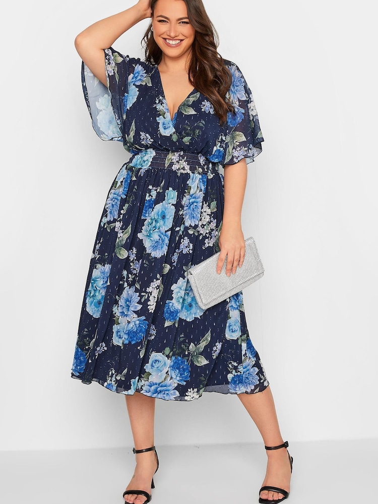 Blau - Yours Curve London Wickelkleid mit geraffter Taille - Bild 2 von 4
