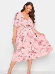 Pink - Yours Curve London Wickelkleid mit geraffter Taille - Bild 1 von 4