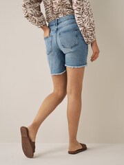NOISY MAY Blue Ripped Hem High Waist Mom Shorts - Image 3 of 6