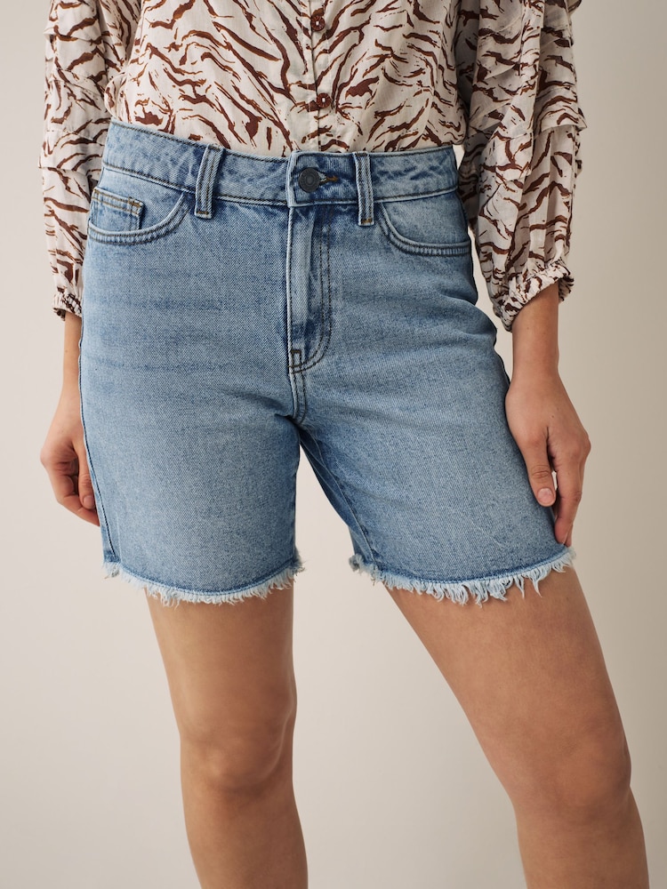 NOISY MAY Blue Ripped Hem High Waist Mom Shorts - Image 4 of 6