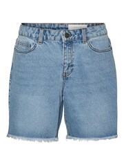 NOISY MAY Blue Ripped Hem High Waist Mom Shorts - Image 5 of 6