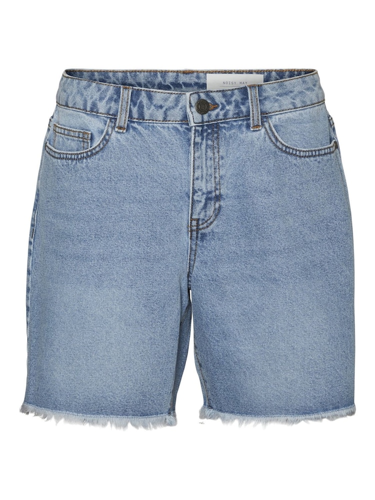 NOISY MAY Blue Curve Ripped Hem High Waist Mom Shorts - Image 1 of 2