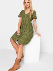 PixieGirl Petite Green Broderie Smock Dress - Image 1 of 1
