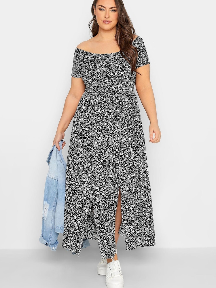 Schwarz - Yours Curve Gerafftes Bardot-Kleid - Bild 1 von 4
