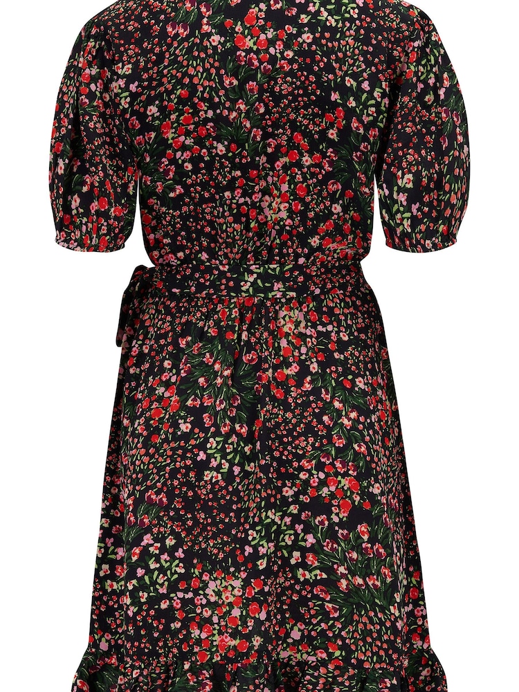 Pour Moi Black Ditsy Kelly Woven Viscose Short Sleeve Frill Wrap Dress - Image 5 of 5 Pour Moi Black Ditsy Kelly Woven Viscose Short Sleeve Frill Wrap Dress - Image 5 of 5
