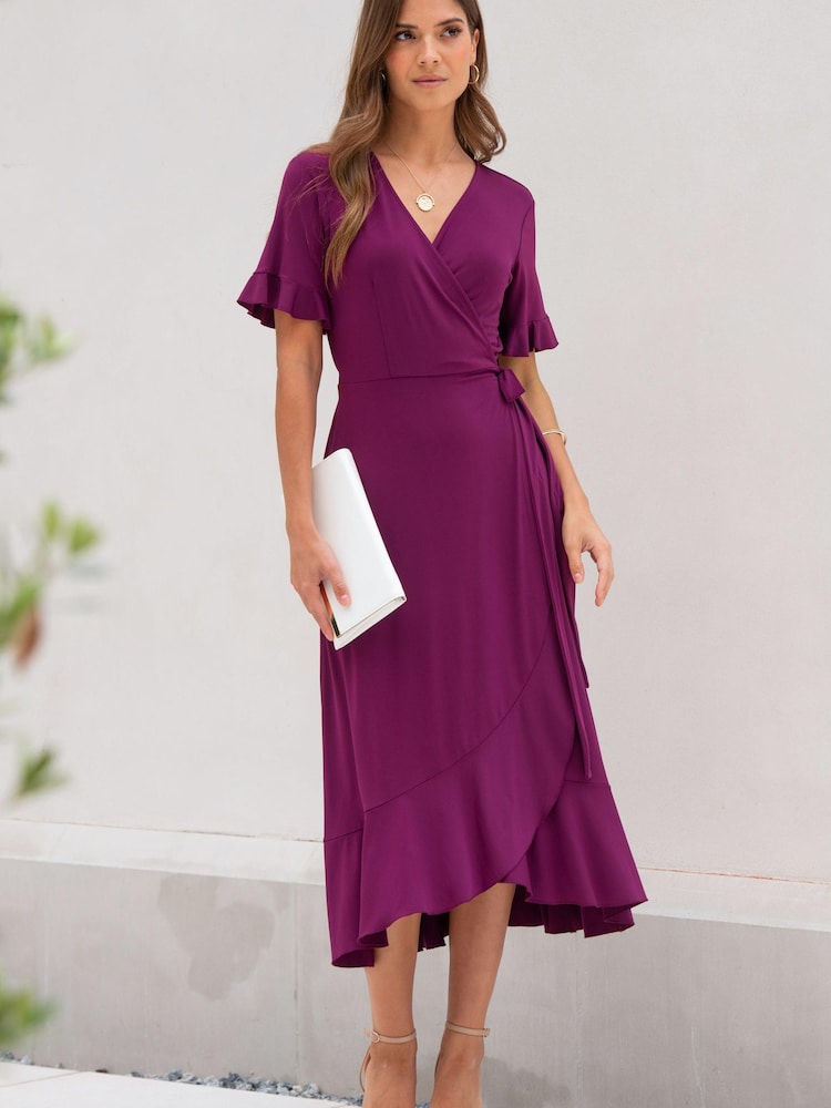 Pour Moi Megan Figurbetontes Midi-Wickelkleid aus recyceltem Stretch-Material mit Rüschendetail - Bild 1 von 5 Pour Moi Megan Figurbetontes Midi-Wickelkleid aus recyceltem Stretch-Material mit Rüschendetail - Bild 1 von 5