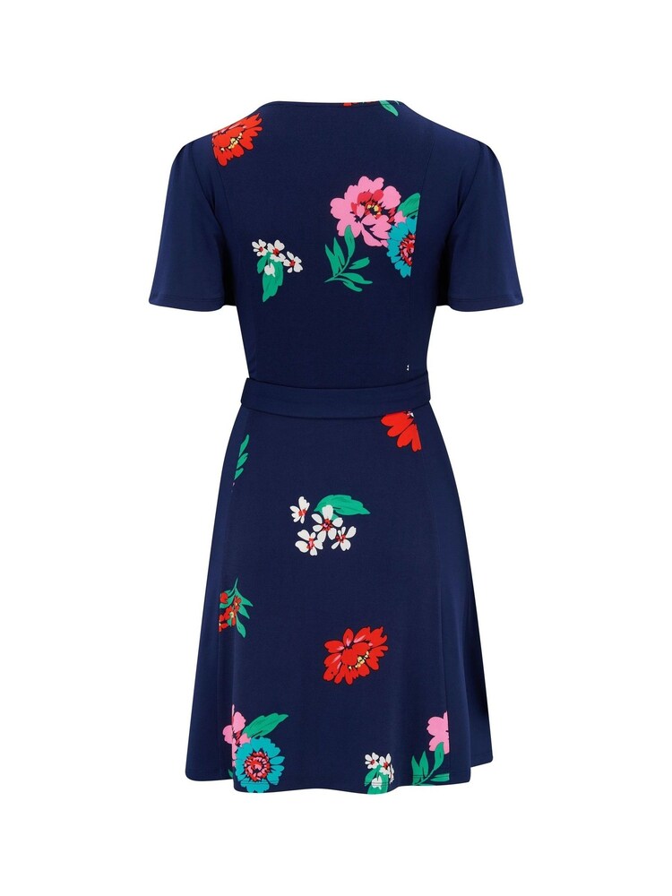 Pour Moi Blue Floral Priya Slinky Jersey Panel Short Sleeve Dress - Image 5 of 5