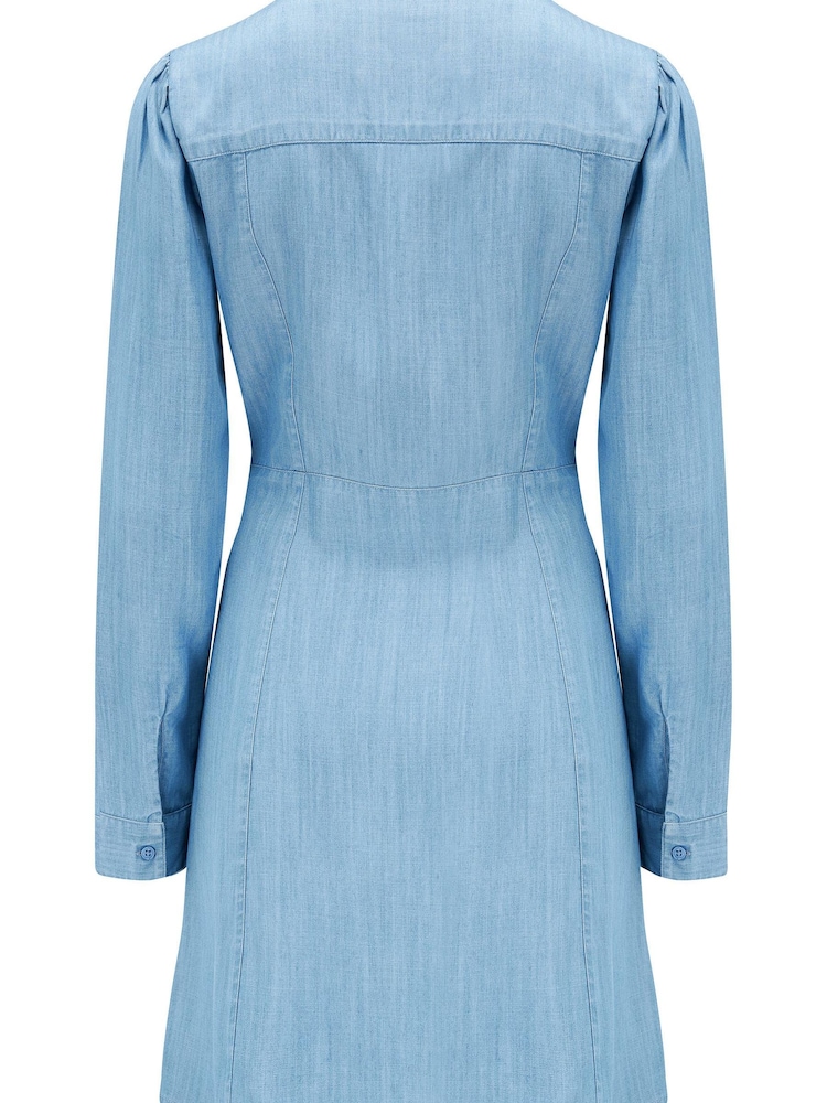 Pour Moi Denim Blue Joanie Lace Up Chambray Long Sleeve Dress - Image 5 of 5