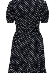 Pour Moi Black Spot Kelly Woven Viscose Short Sleeve Frill Wrap Dress - Image 5 of 5