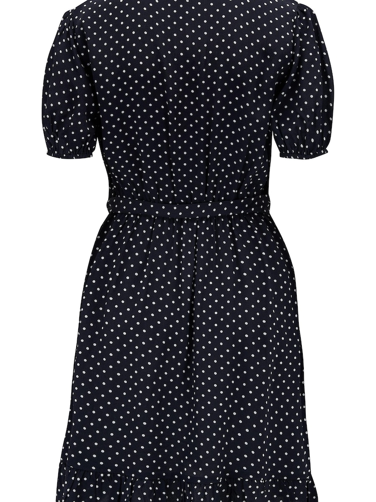 Pour Moi Black Spot Kelly Woven Viscose Short Sleeve Frill Wrap Dress - Image 5 of 5