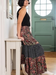 Pour Moi Black Floral Tahlia Tiered Woven Midi Skirt - Image 1 of 5