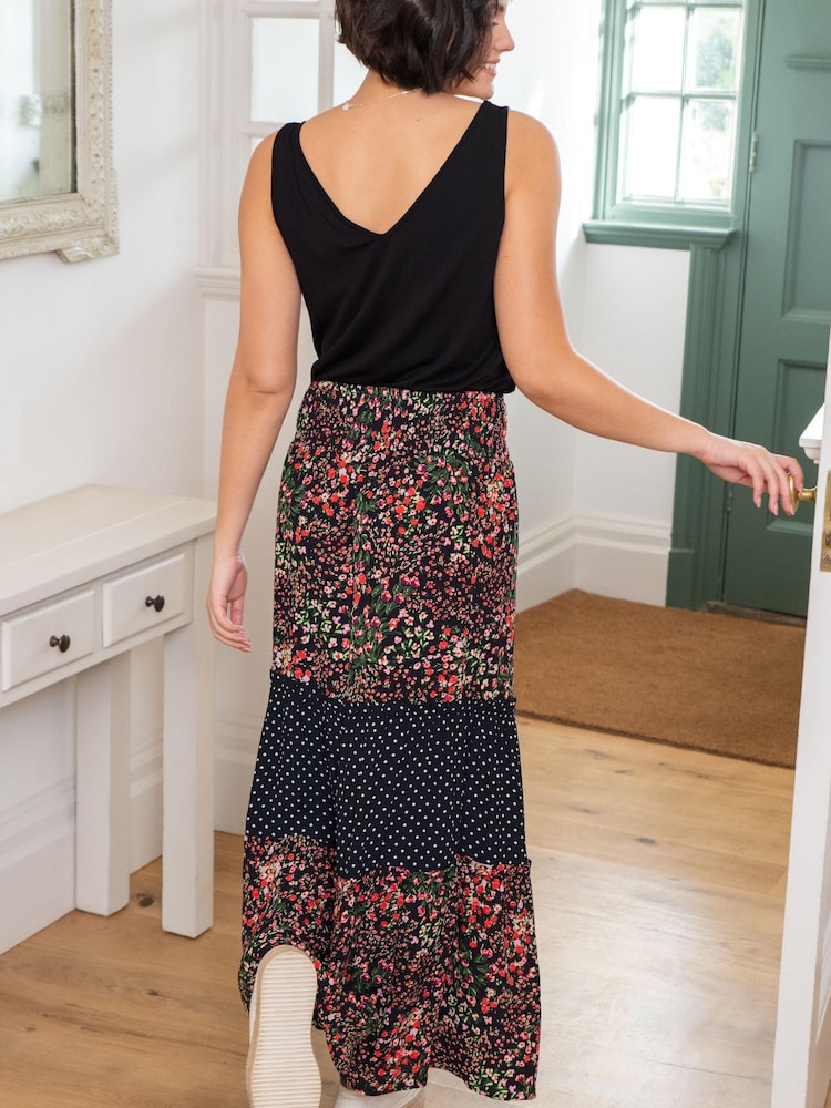Pour Moi Black Floral Tahlia Tiered Woven Midi Skirt - Image 2 of 5