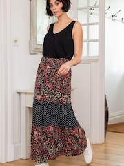 Pour Moi Black Floral Tahlia Tiered Woven Midi Skirt - Image 3 of 5