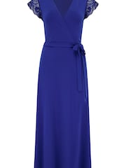 Pour Moi Cobalt Blue Julie Slinky Recycled Jersey Lace Trim Midi Dress - Image 4 of 5