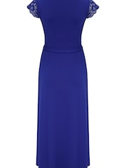 Pour Moi Cobalt Blue Julie Slinky Recycled Jersey Lace Trim Midi Dress - Image 5 of 5