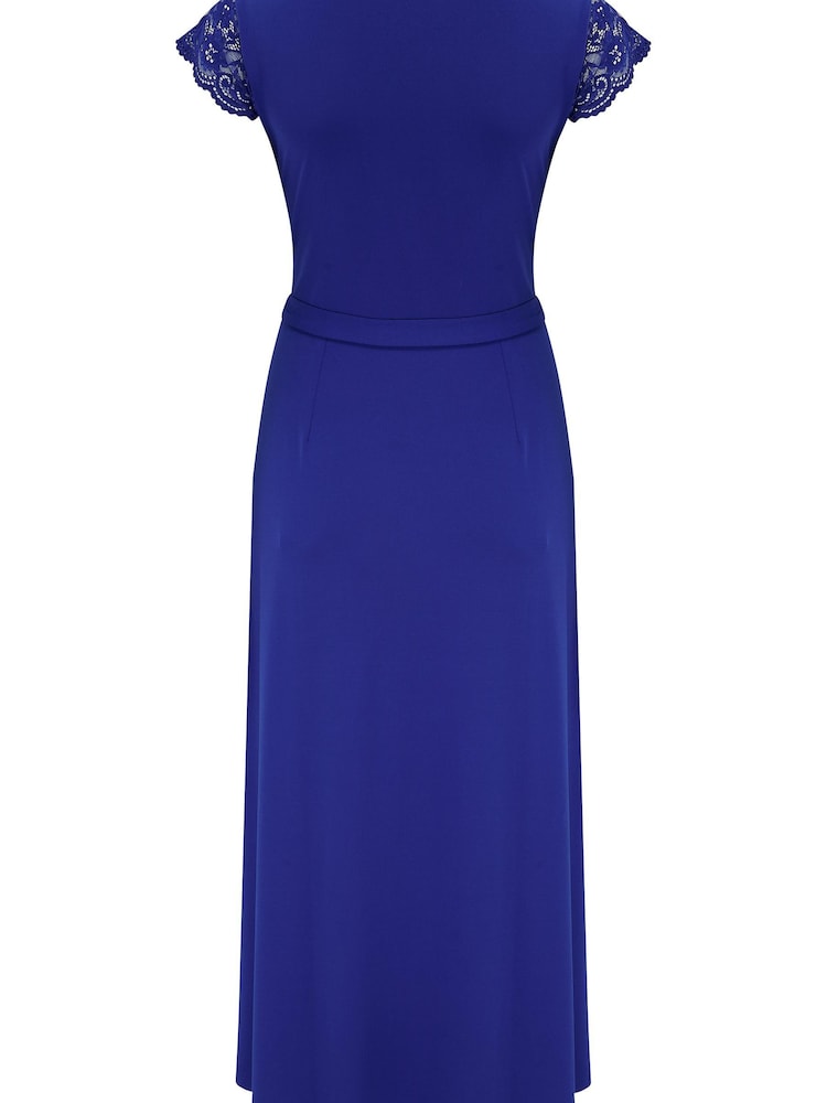 Pour Moi Cobalt Blue Julie Slinky Recycled Jersey Lace Trim Midi Dress - Image 5 of 5