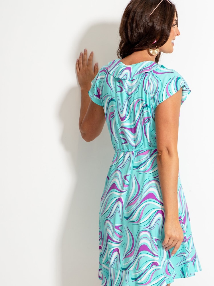 Pour Moi Blue - Aquaburst Woven Ecovero Frill Wrap Dress - Image 3 of 5