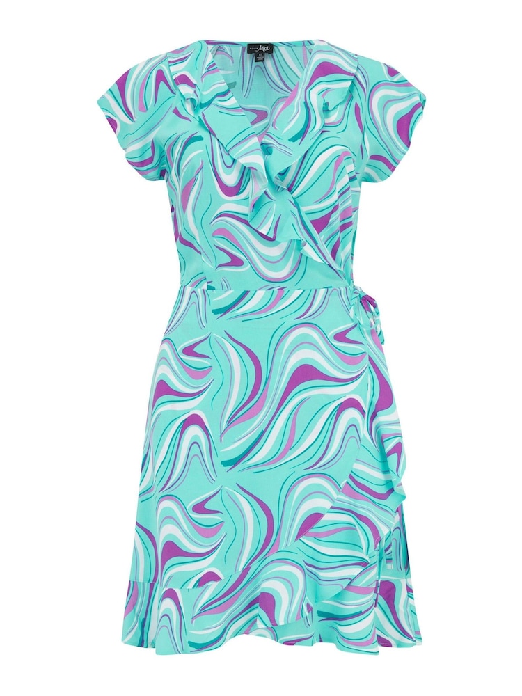 Pour Moi Blue - Aquaburst Woven Ecovero Frill Wrap Dress - Image 4 of 5