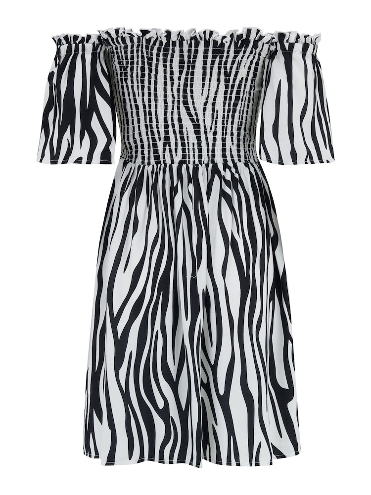 Pour Moi Black/White Zebra Removable Sleeve Shirred Bardot Dress - Image 5 of 5
