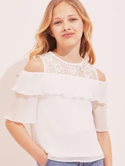 Lipsy White Pleated Cold Shoulder Top - Image 1 of 4