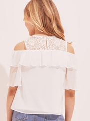 Lipsy White Pleated Cold Shoulder Top - Image 3 of 4