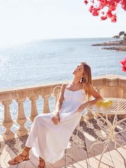 Friends Like These White 100% Cotton Dobby Strappy Button Midi Dress - Image 2 of 4
