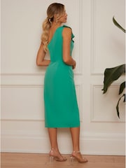 Chi Chi London Green One Shoulder Wrap Detail Midi Dress - Image 2 of 5