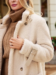 Friends Like These Cream Teddy Funnel Neck City Coat - Image 3 of 4