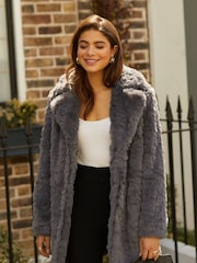 Friends Like These Grey Faux Fur Long City Coat - Image 1 of 4