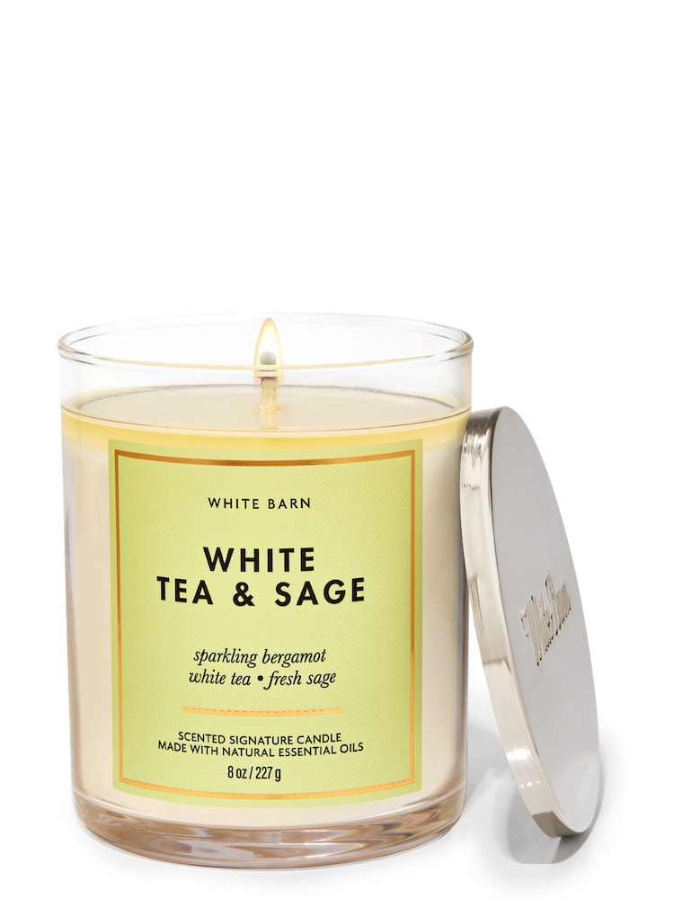 Bath & Body Works White Tea N Sage Signature Single Wick Candle 8 oz / 227 g - Image 1 of 1