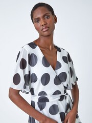 Roman White & Black Polka Dot Tiered Frill Midi Dress - Image 4 of 5