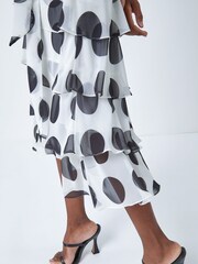 Roman White & Black Polka Dot Tiered Frill Midi Dress - Image 5 of 5