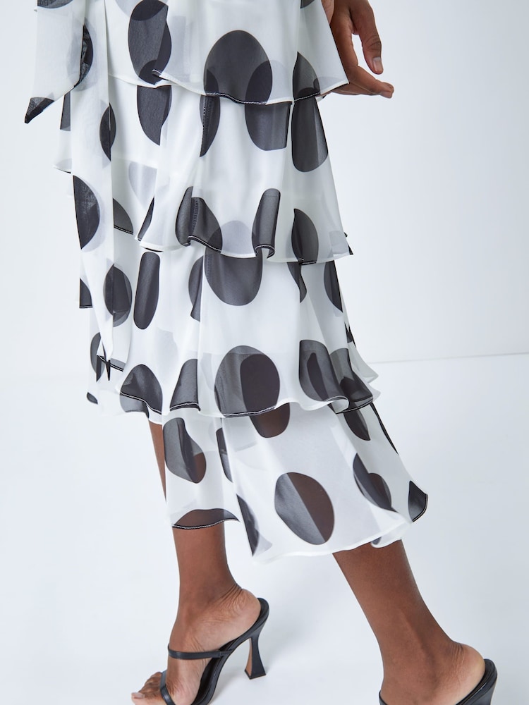 Roman White & Black Polka Dot Tiered Frill Midi Dress - Image 5 of 5