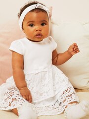 Lipsy White Baby Lace Tutu Dress With Headband - Image 1 of 4
