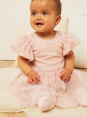 Lipsy Pink Sequin Spot Puff Sleeve Dress - Baby - Image 1 of 4