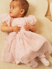 Lipsy Pink Sequin Spot Puff Sleeve Dress - Baby - Image 3 of 4