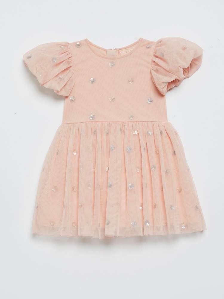 Lipsy Pink Sequin Spot Puff Sleeve Dress - Baby - Image 4 of 4