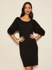 Friends Like These Black Petite Button Cuff Knitted Scoop Neck Jumper Dress - Image 1 of 4