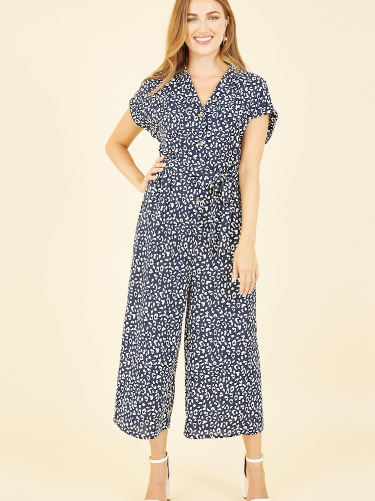 Yumi Blue Animal Print Culotte Jumpsuit - Image 1 of 5 Yumi Blue Animal Print Culotte Jumpsuit - Image 1 of 5