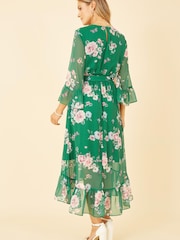 Grün Mehrfarbig - Yumi Wickelkleid mit Blumenprint und verlängertem Saum hinten - Bild 4 von 5