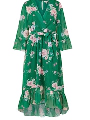 Grün Mehrfarbig - Yumi Wickelkleid mit Blumenprint und verlängertem Saum hinten - Bild 5 von 5