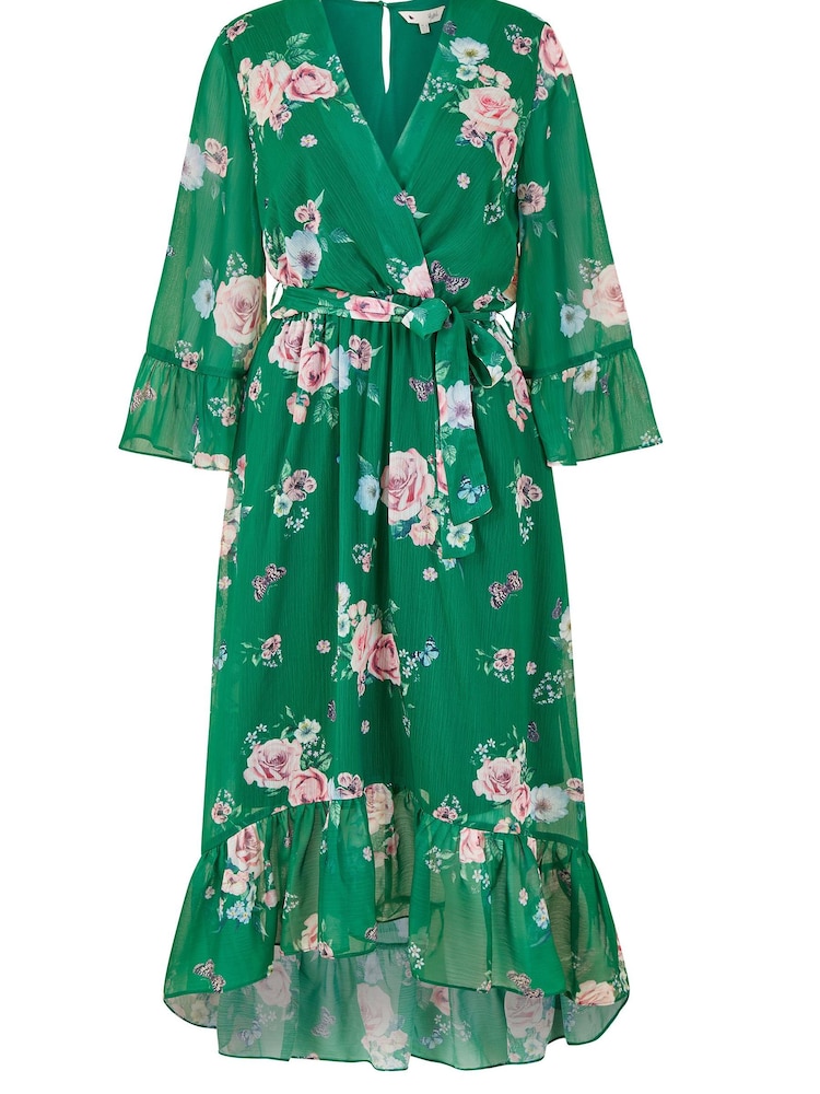 Grün Mehrfarbig - Yumi Wickelkleid mit Blumenprint und verlängertem Saum hinten - Bild 5 von 5