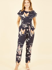 Yumi Black Multi Butterfly Print Jumpsuit - Image 1 of 5