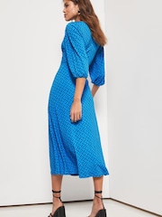 Lipsy Cyan Blue Spot Petite Jersey Puff Short Sleeve Underbust Summer Midi Dress - Image 2 of 4